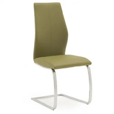Olive Green Leather Cantilever Dining Chair