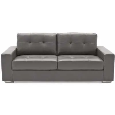 Grey Leather 3 Seater Large Buttoned Back Sofa