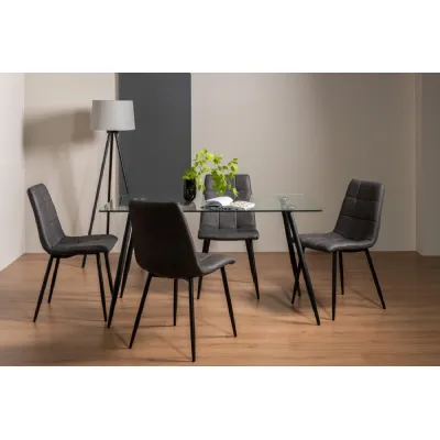Glass Rectangular Dining Set 4 Dark Grey Leather Chairs