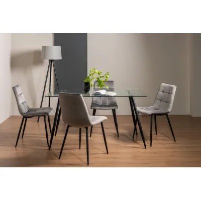 Clear Glass Dining Table Set 4 Grey Velvet Dining Chairs