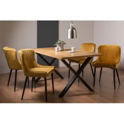 Oak Dining Table Set with 4 Yellow Velvet Chairs