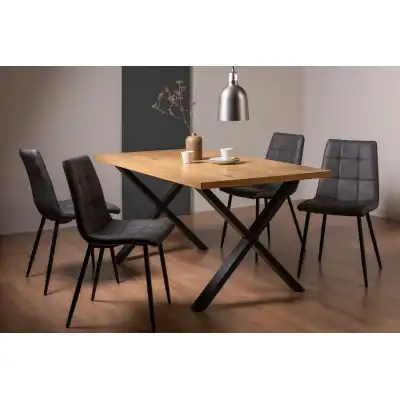 Rustic Oak 160cm Dining Set 4 Dark Grey Leather Chairs