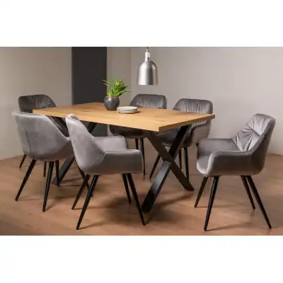 Oak Rectangular Dining Table 6 Grey Velvet Chairs Dining Set