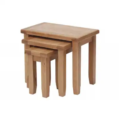 Natural Finish Solid Oak Stackable Nest of 3 Tables