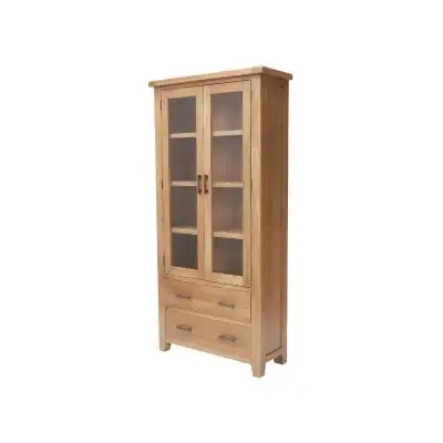 Solid Oak Glazed 2 Door 2 Drawer Display Cabinet