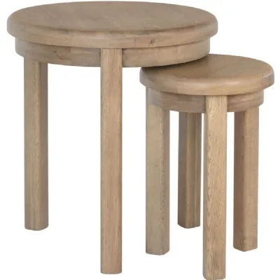 Solid Oak Round Nest Of 2 Tables