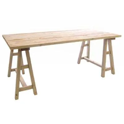 6ft Trestle Dining Table Rustic Stripped Back Finish