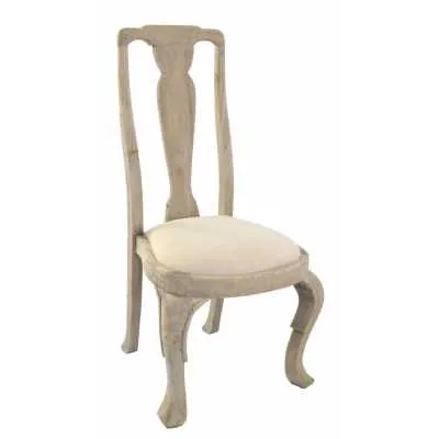 Stripped Wood Queen Anne Dining Chair Fabric Seat