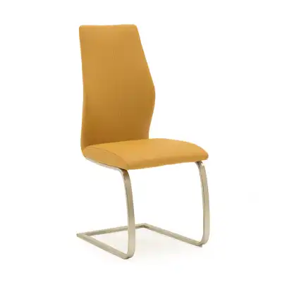 Orange Leather Dining Chair Brushed Steel Legs