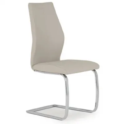 Taupe Cream Leather Dining Chair Brushed Steel Legs