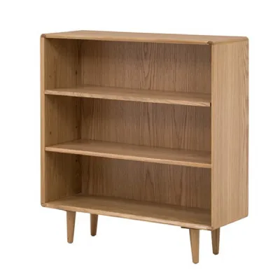 Retro Light Oak Finish Wooden 3 Shelf Low Bookcase