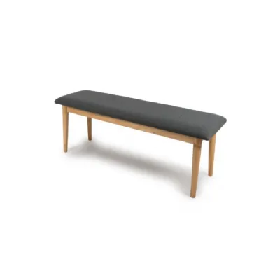 Light Oak Wooden And Grey Polyester Fabric Dining Bench