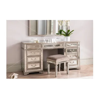 Taupe Mirrored Glass Large Dressing Table 9 Drawers