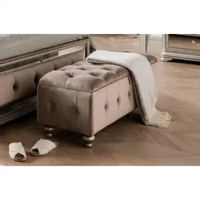 Buttoned Taupe Velvet Fabric Storage Ottoman Footstool