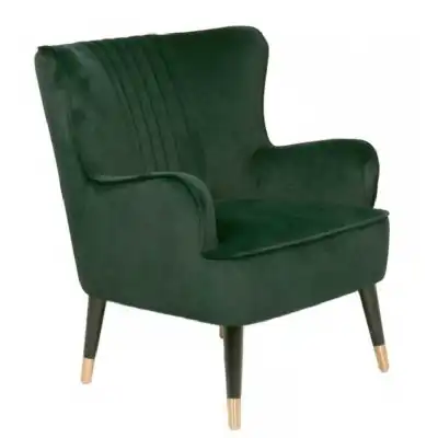 Green Velvet Fabric Wing Chair Black Legs