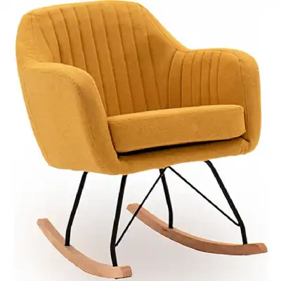 Yellow Fabric Solid Back Rocking Chair