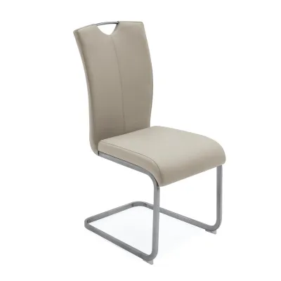 Taupe Cream Leather Dining Chair Metal Cantilever Base