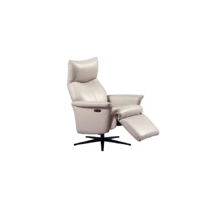 Cream Leather Electric Reclining Swivel Relaxer Armchair