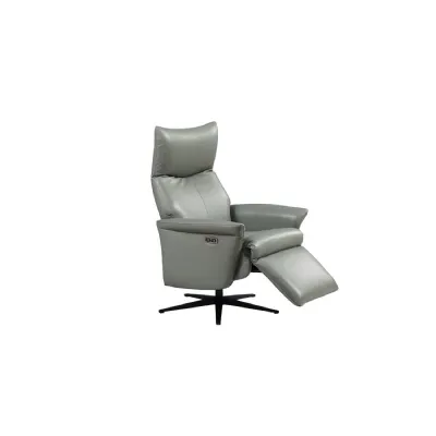 Grey Leather Electric Reclining Swivel Relaxer Armchair