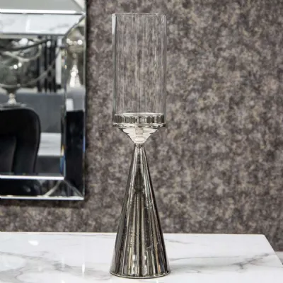 Mint Homeware Nickel Plated And Clear Glass Candle Holder