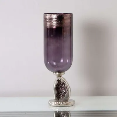 Mint Homeware Glass Vase With Aluminium Base Small Purple