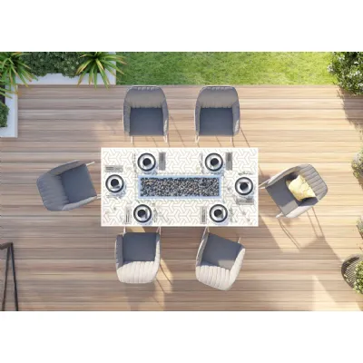 White Metal Garden Glass Top Dining Table with Firepit