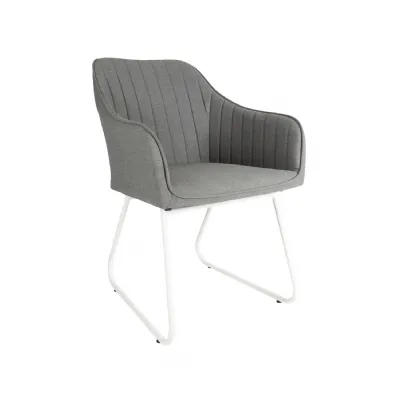 Grey Fabric White Metal Outdoor Dining Chair