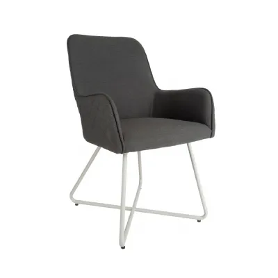 Dark Grey Fabric White Metal Outdoor Dining Chair