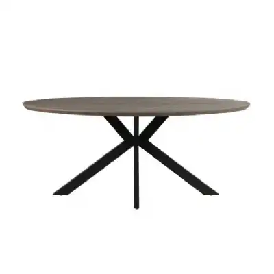 Grey Wood 180cm Oval Dining Table Black Cross Metal Legs