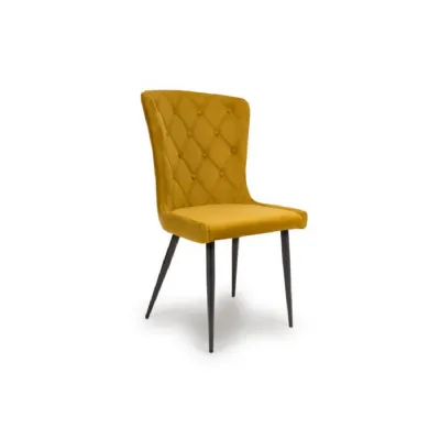 Yellow Velvet Fabric Buttoned Back Dining Chair