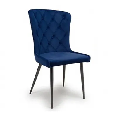 Blue Velvet Fabric Buttoned Back Dining Chair