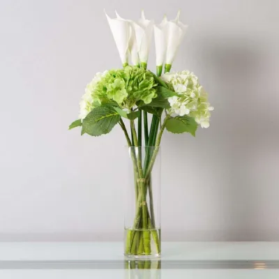 Mint Homeware Calla Lilies and Hydrangeas in Glass Vase