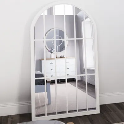 White Large Arched Window Wall Mirror
