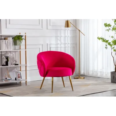 Raspberry Velvet Fabric Accent Tub Chair with Gold Legs