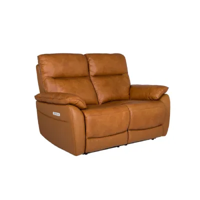 Tan Brown Leather 2 Seater Electric Recliner Sofa