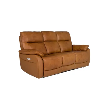 Tan Leather 3 Seater Upholstered Electric Recliner Sofa