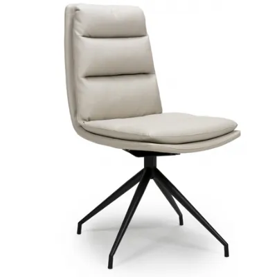 Taupe Cream Leather Swivel Dining Chair Black Metal Legs