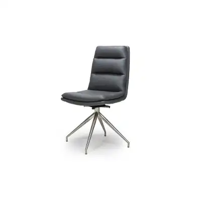 Grey Leather Swivel Dining Chair Brushed Steel Metal Legs