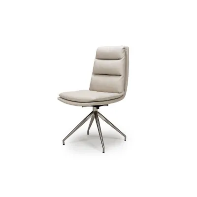 Cream Leather Swivel Dining Chair Brushed Steel Legs