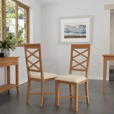 Oak Dining Chair with Cream Fabric Seat Pad