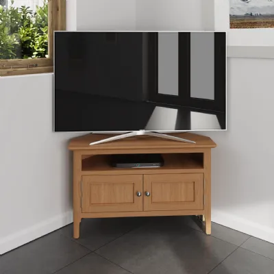 Modern Oak Wood 2 Door Corner TV Cabinet