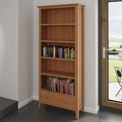 Large Oak Bookcase with Drawer 180cm Tall