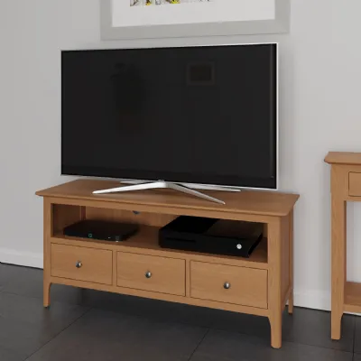 Oak Wood with Lime Washed Top Large TV Unit