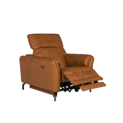 Tan Brown Leather Electric Reclining Armchair