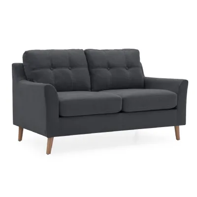 Charcoal Fabric 2 Seater Sofa Turned Wooden Legs