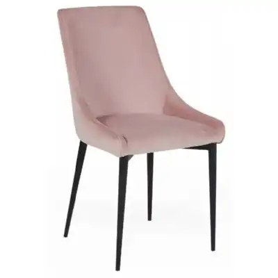 Pink Velvet Fabric Dining Chair Black Tapered Metal Legs