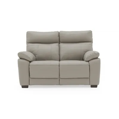 Light Grey Leather 2 Seater Wide Sofa