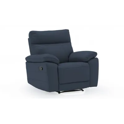 Blue Leather Match 1 Seater Recliner Wooden Frame