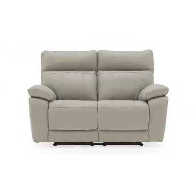 Light Grey Leather 2 Seater Manual Recliner Sofa