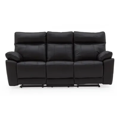 Black Leather 3 Seater Manual Recliner Sofa